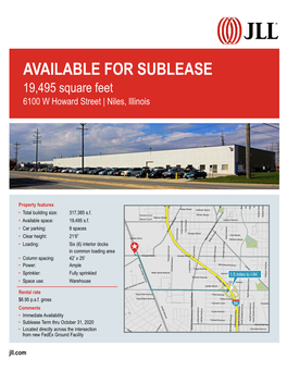 AVAILABLE for SUBLEASE 19,495 Square Feet 6100 W Howard Street | Niles, Illinois