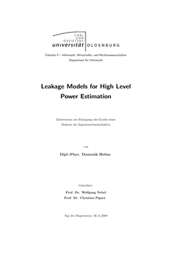 Leakage Models for High Level Power Estimation