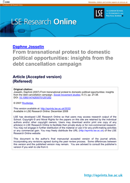 From Transnational Protest to Domestic Political Opportunities: Insights from the Debt Cancellation Campaign