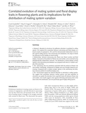 Correlated Evolution of Mating System and Floral Display Traits in Flowering