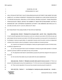 66Th Legislature HB0385.01 HOUSE BILL NO. 385 1 INTRODUCED BY