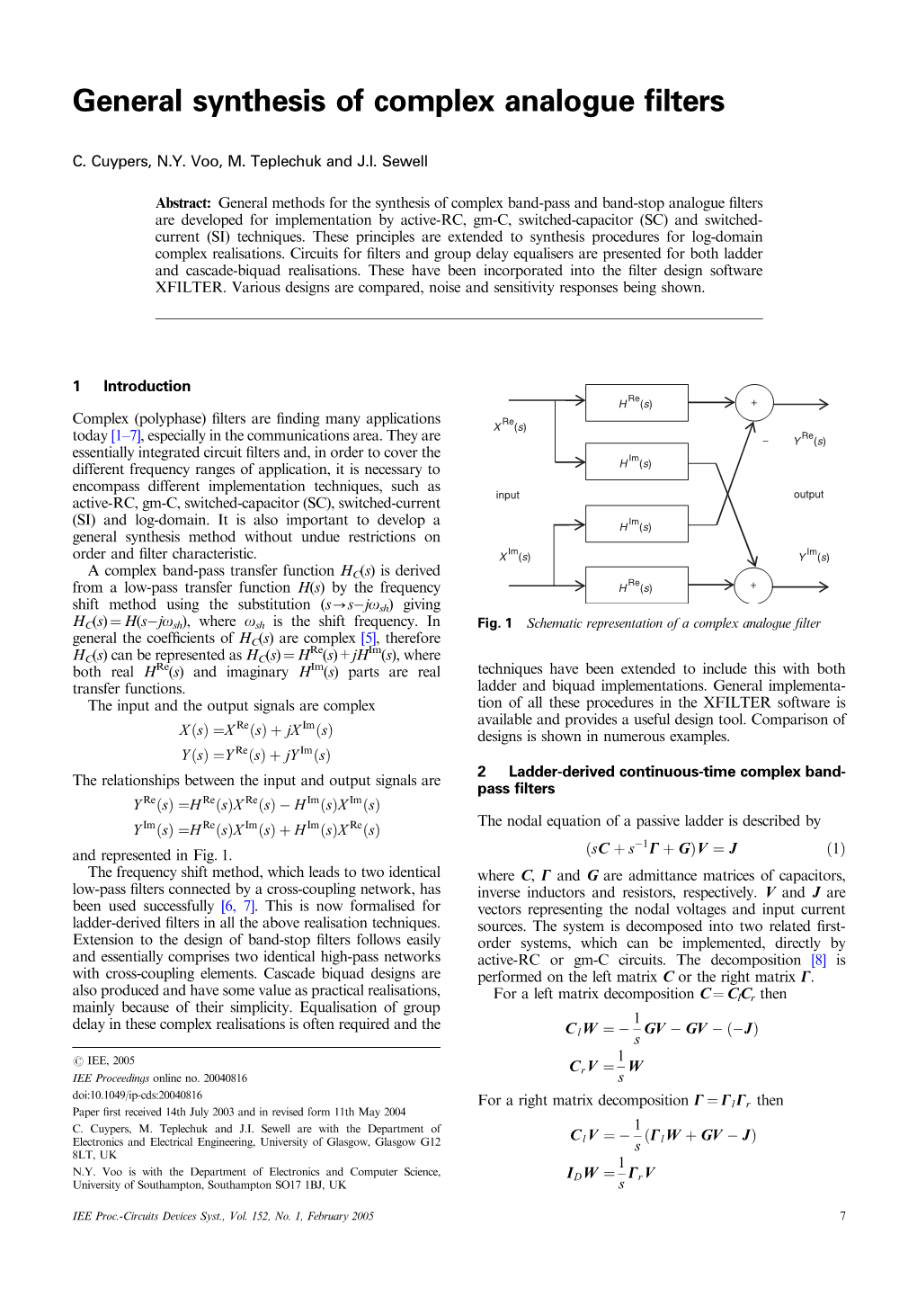 General Synthesis of Complex Analogue Filters