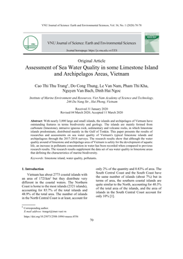 Assessment of Sea Water Quality in Some Limestone Island and Archipelagos Areas, Vietnam