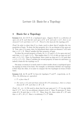 Lecture 13: Basis for a Topology