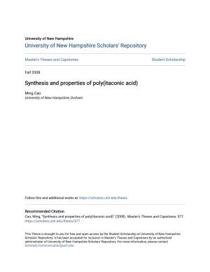 Synthesis and Properties of Poly(Itaconic Acid)