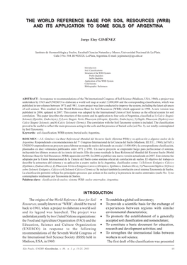 The World Reference Base for Soil Resources (WRB) Which Appeared in 1998