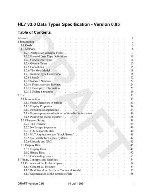 HL7 V3.0 Data Types Specification - Version 0.95 Table of Contents Abstract