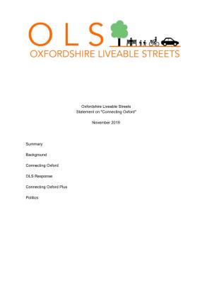 Oxfordshire Liveable Streets Statement on "Connecting Oxford"