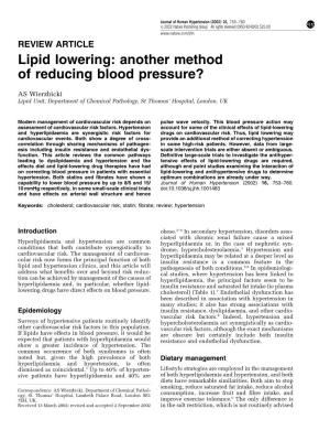 Lipid Lowering: Another Method of Reducing Blood Pressure?