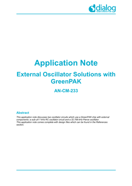 External Oscillator Solutions with Greenpak AN-CM-233