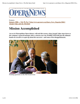 Mission Accomplished &gt; Opera News &gt; the Met Opera Guild