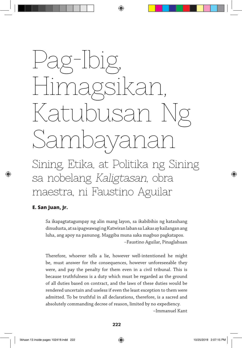 Pag-Ibig, Himagsikan, Katubusan Ng Sambayanan Sining, Etika, at Politika Ng Sining Sa Nobelang Kaligtasan, Obra Maestra, Ni Faustino Aguilar