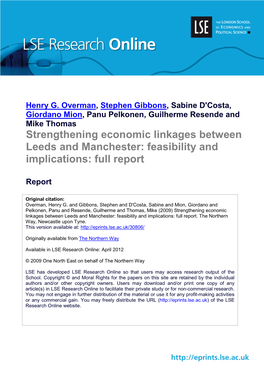 Strengthening Economic Linkages Between Leeds and Manchester: Feasibility and Implications: Full Report