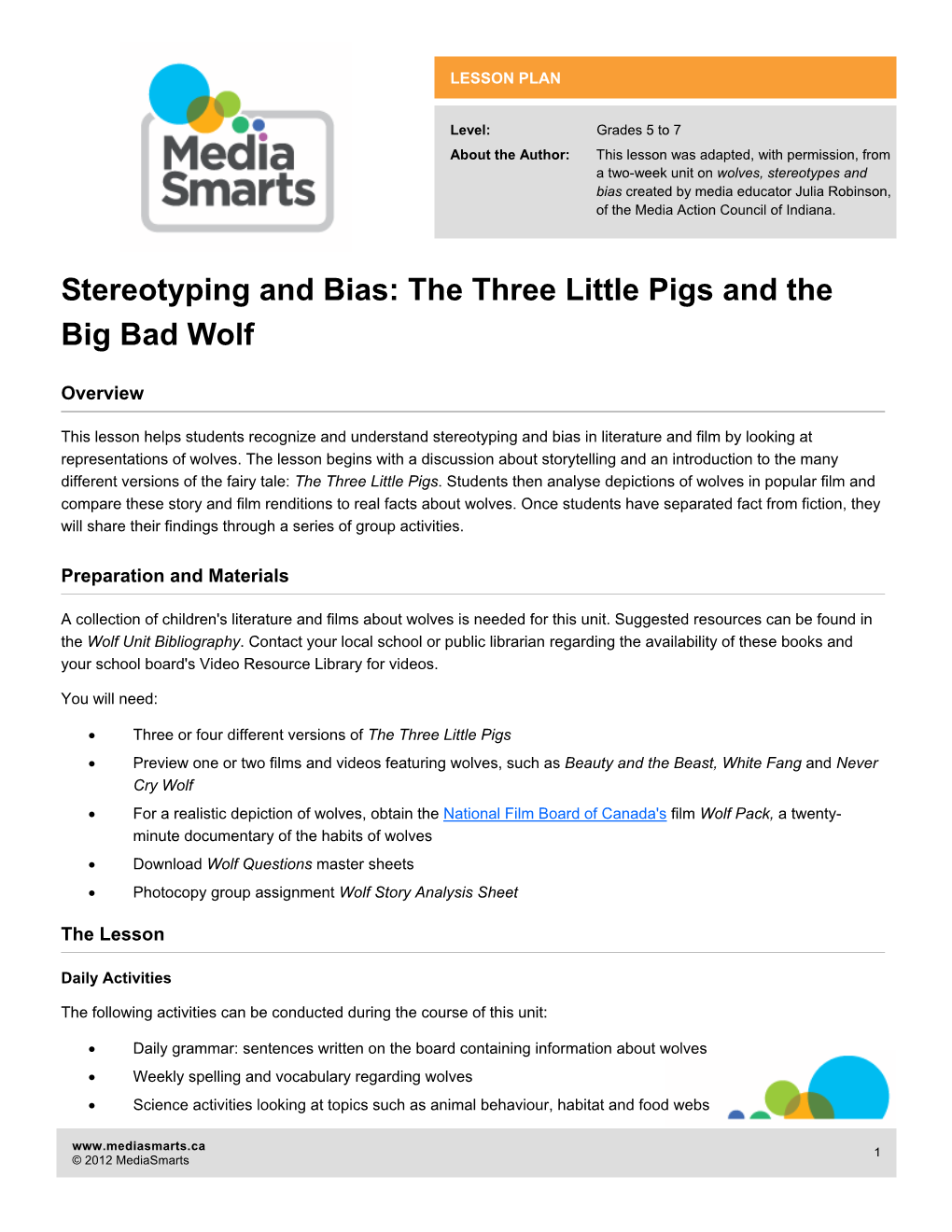 Stereotyping and Bias: the Three Little Pigs and the Big Bad Wolf
