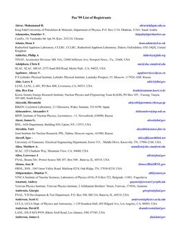 Pac'99 List of Registrants