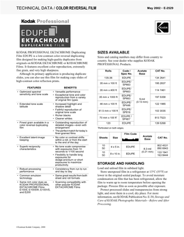 TECHNICAL DATA / COLOR REVERSAL FILM May 2002 • E-2529
