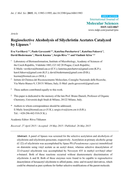Regioselective Alcoholysis of Silychristin Acetates Catalyzed by Lipases ‡