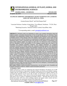 Sulphate Sorption–Desorption Characteristics of Red and Lateritic