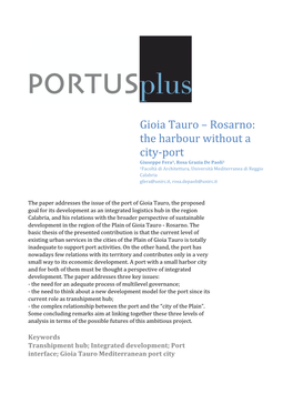 Gioia Tauro – Rosarno: the Harbour Without a City-‐Port