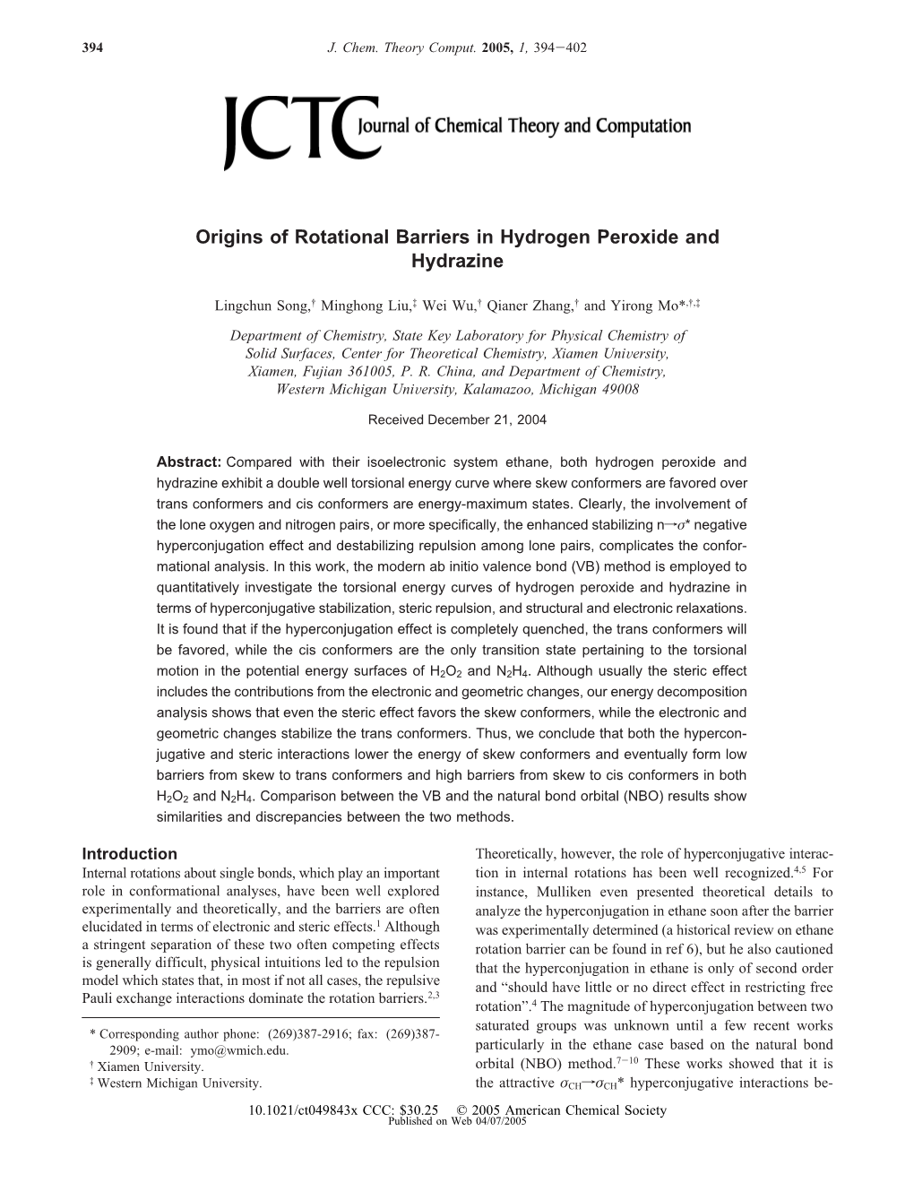 Origins of Rotational Barriers in Hydrogen Peroxide and Hydrazine