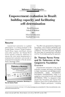 Empowerment Evaluation in Brazil: Building Capacity and Facilitating Self-Determination