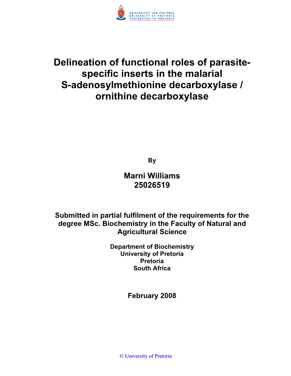 Specific Inserts in the Malarial S-Adenosylmethionine Decarboxylase / Ornithine Decarboxylase