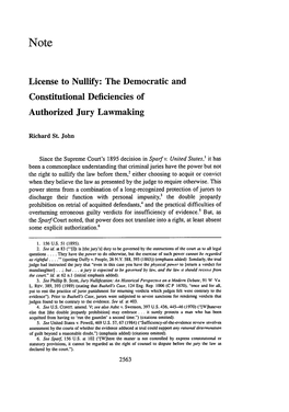 License to Nullify: the Democratic and Constitutional Deficiencies of Authorized Jury Lawmaking