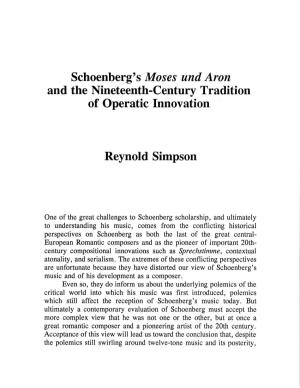 Schoenberg's Moses Und Aron and the Nineteenth-Century Tradition of Operatic Innovation