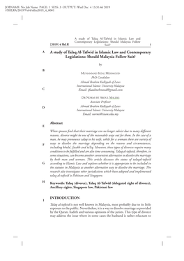 A Study of Talaq Al-Tafwid in Islamic Law and Contemporary Legislations