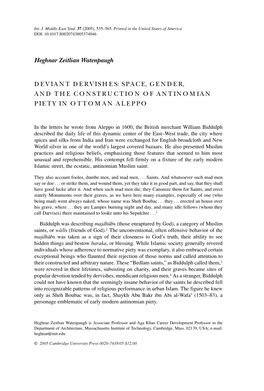 Deviant Dervishes: Space, Gender, and The