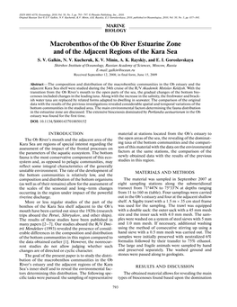 Macrobenthos of the Ob River Estuarine Zone and of the Adjacent Regions of the Kara Sea S