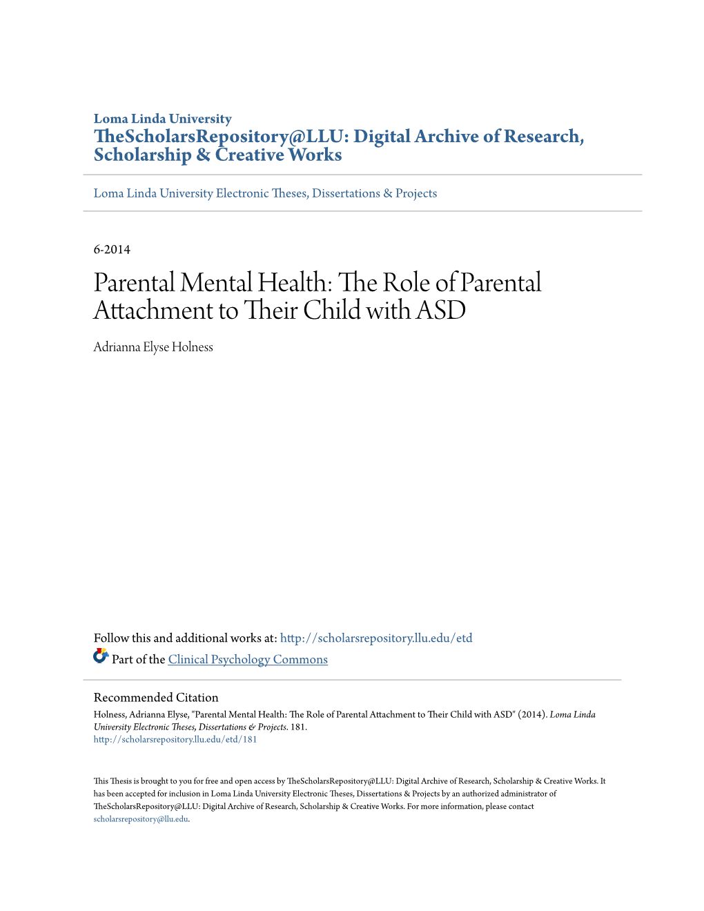 Parental Mental Health: the Role of Parental Attachment to Their Child with ASD