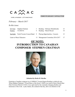 Introduction to Canadian Composer Stephen Chatman
