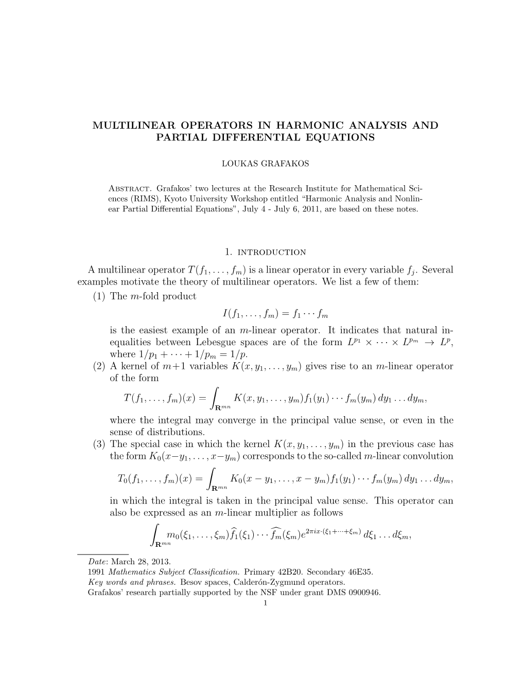 Multilinear Operators in Harmonic Analysis and Partial Differential Equations