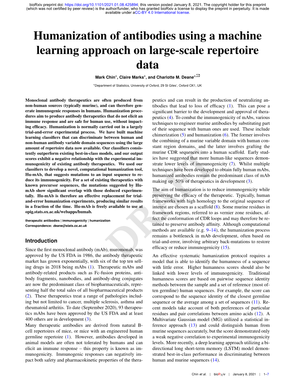 Humanization of Antibodies Using a Machine Learning Approach on Large-Scale Repertoire Data