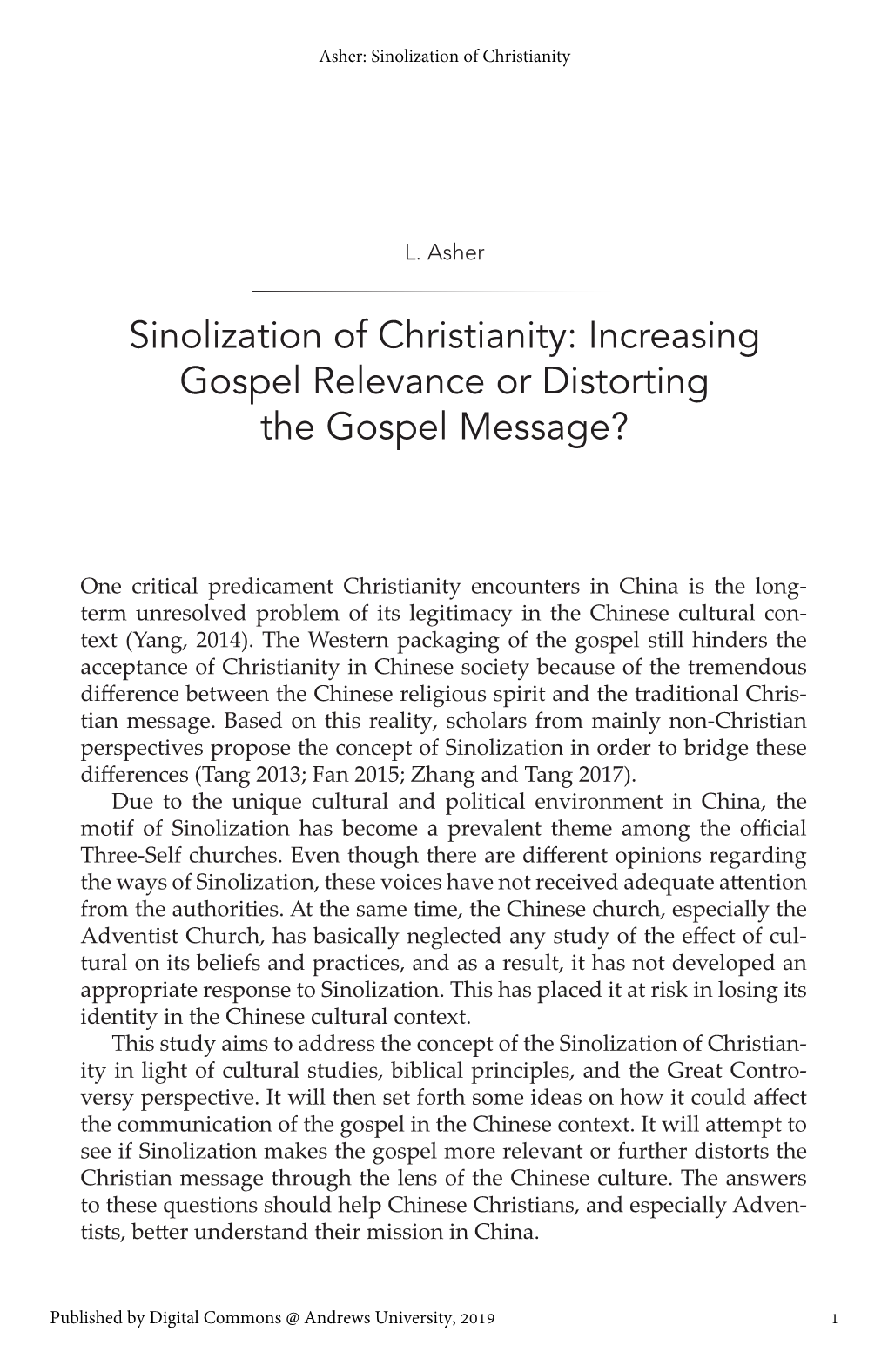 Sinolization of Christianity: Increasing Gospel Relevance Or Distorting the Gospel Message?