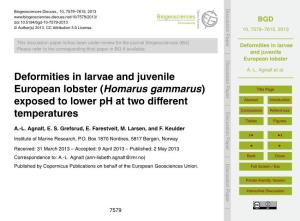 Deformities in Larvae and Juvenile European Lobster Table 1