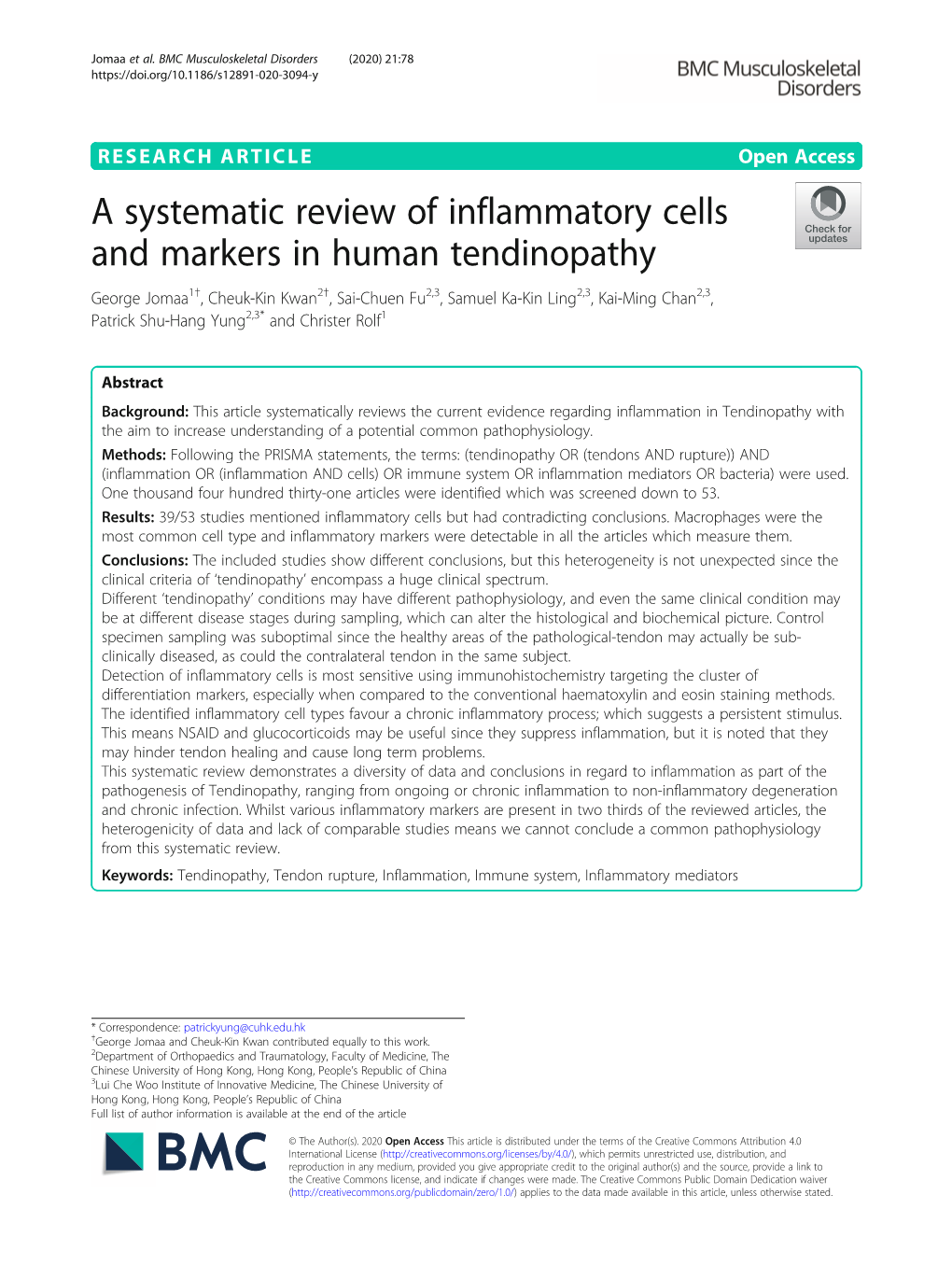 A Systematic Review Of Inflammatory Cells And Markers In Human ...