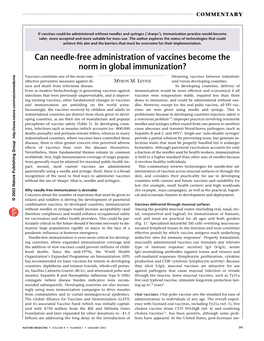 Can Needle-Free Administration of Vaccines Become the Norm in Global Immunization?