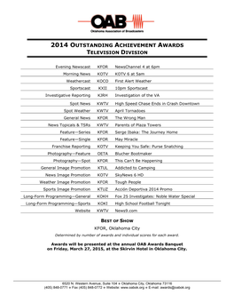 2014 Outstanding Achievement Awards Television Division