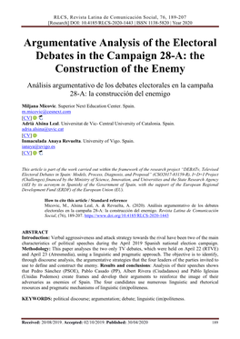 Argumentative Analysis of the Electoral Debates in the Campaign 28-A: the Construction of the Enemy