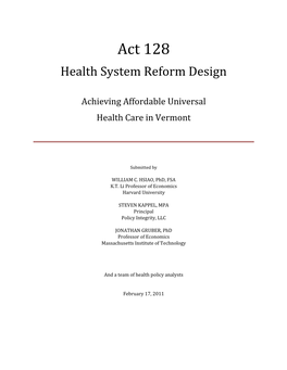 Act 128 Health System Reform Design