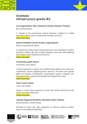 Infrastructure Grants Grantees
