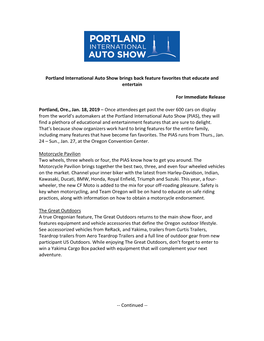 Portland International Auto Show Brings Back Feature Favorites That Educate and Entertain