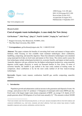 Cost of Organic Waste Technologies: a Case Study for New Jersey