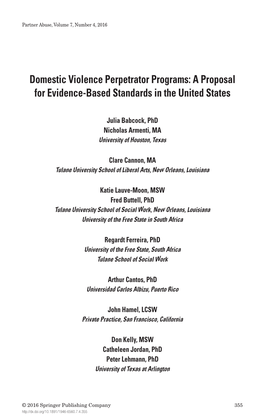 Domestic Violence Perpetrator Programs: a Proposal for Evidence-Based Standards in the United States