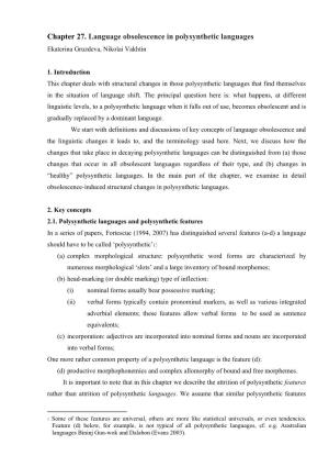 Chapter 27. Language Obsolescence in Polysynthetic Languages Ekaterina Gruzdeva, Nikolai Vakhtin