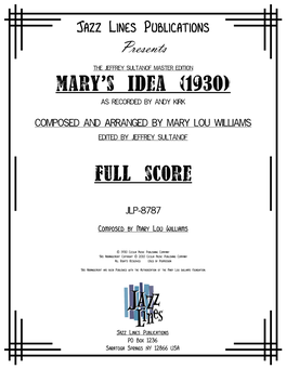 Mary's Idea (1930) Jazz Lines Publications