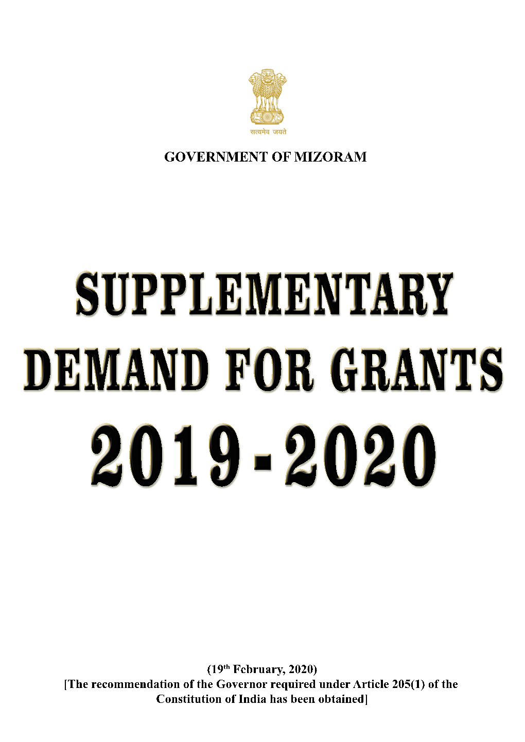SUPPLEMENTARY DEMAND for GRANTS 2019-20 (₹ in Lakh) Demand Department Revenue Capital Total Page No