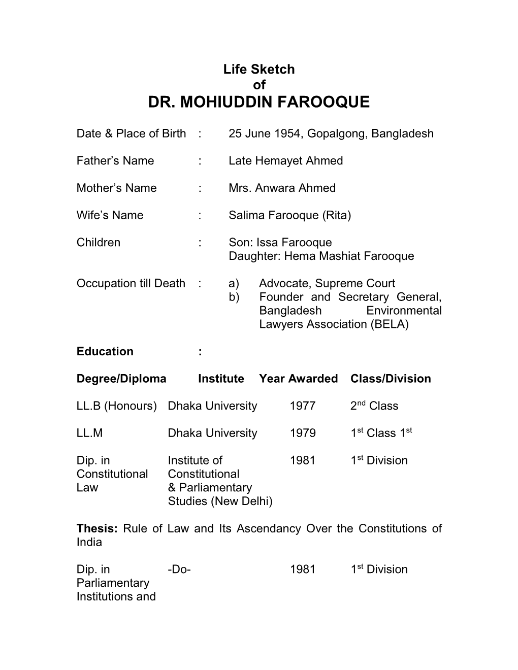 Dr. Mohiuddin Farooque